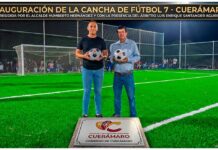 Inauguran moderna cancha de fútbol 7 en Cuerámaro con la presencia del árbitro internacional Luis Enrique Santander